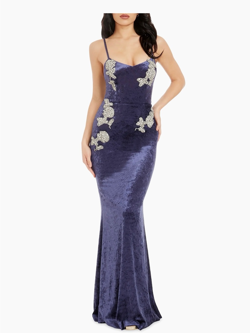 Dress the Population Embellished Velvet Mermaid Dress Blue Medium